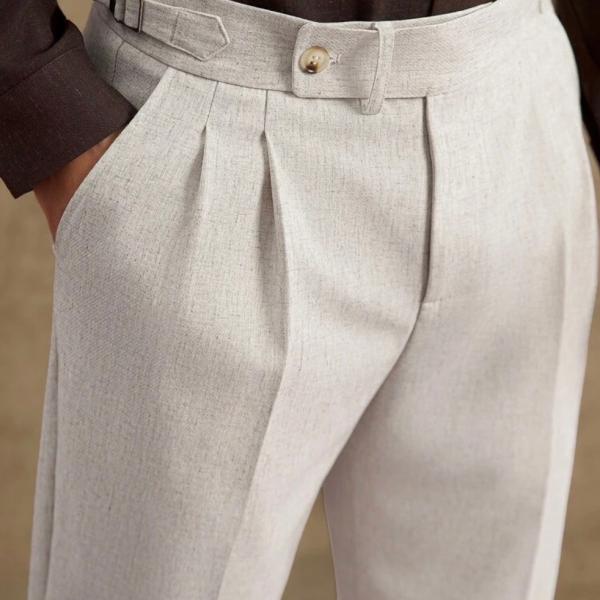 Beyond The Cross Men's Pleated Solid Color Linen Pants With Belt Loops