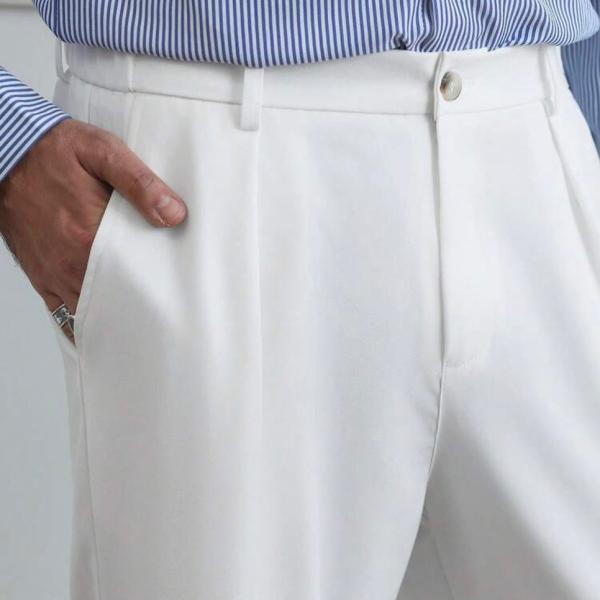 Beyond The Cross Men's Old Money White Pleated Relaxed Fit Wide Legs