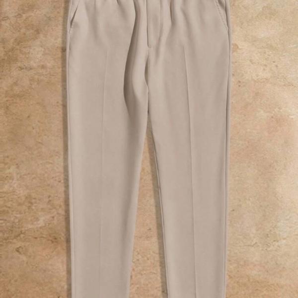 Beyond The Cross Men's Solid Color Elastic Waist Pocket Casual Tapered Suit Pants, Old Money