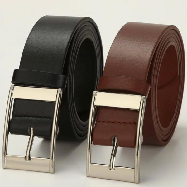 2pcs Men Square Buckle Casual Belt